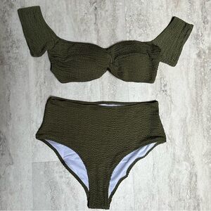 NWOT Woman’s Large Olive Green off-the-shoulder High Waisted Bikini